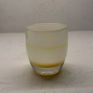 Glassybaby “Awesome Ain’t Easy” Yellow and White Glass Candle Votive